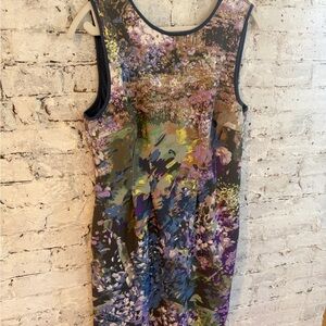 White House Black Market Olive and Purple Floral Midi Dress